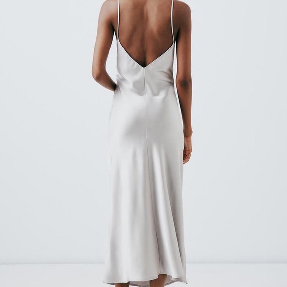 Zara Dresses & Skirts - Zara silver Satin Slip Dress | Holiday | Metallic NWT